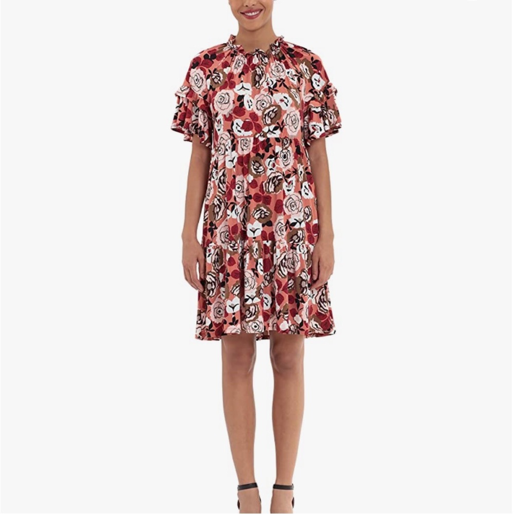 Donna Morgan Red Floral Ruffle Short Dress - Picture 2 of 9
